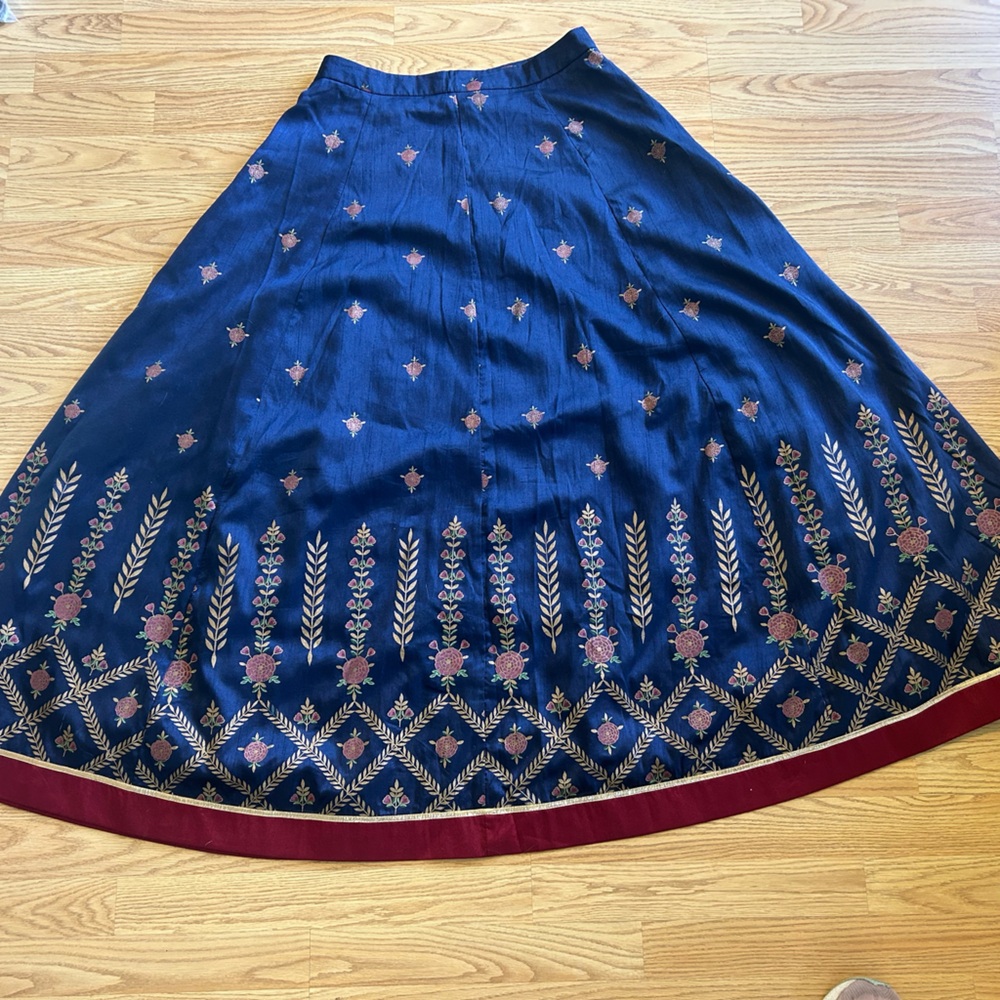 Indya Navy and Burgundy Embroidered Maxi Skirt